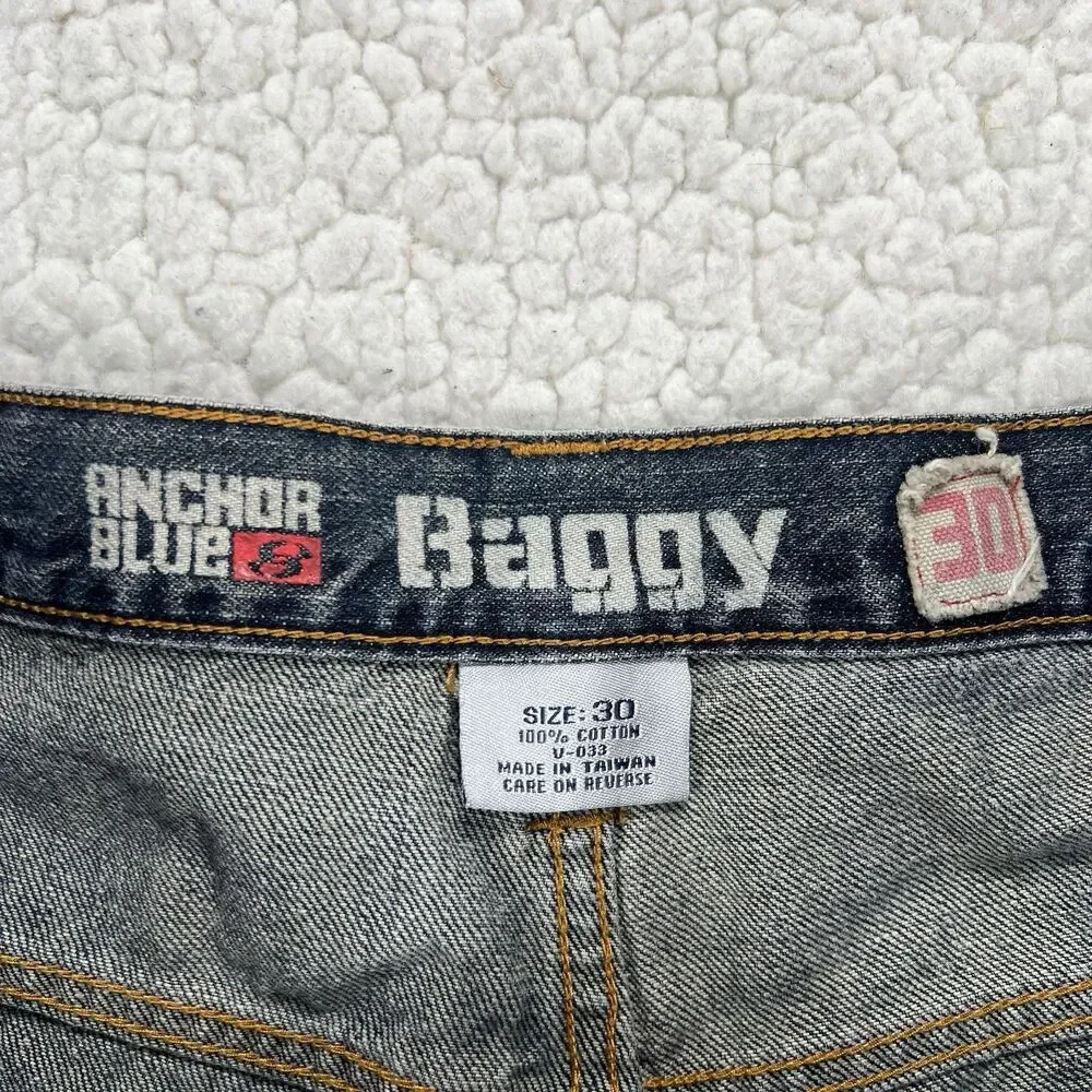 Anchor Blue Baggy Denim Shorts Men’s Size 30 Blue Y2K‎ Hip Hop Streetwear